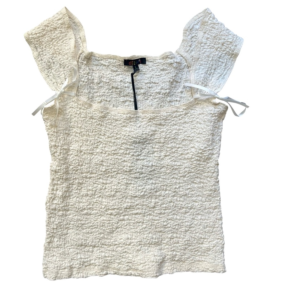 NWT dELiA*s What A Girl Wants Smocked Square-Neck Stretchy Cream Ivory Top